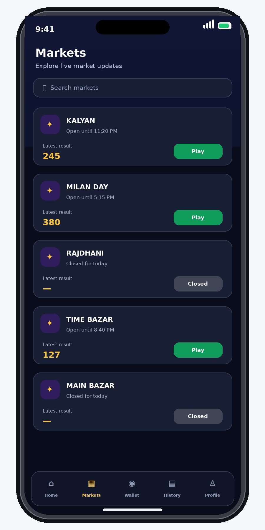 TS CLUB markets screen